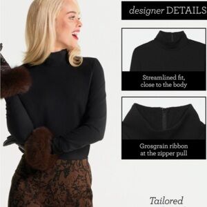 CAbi Black Mock Neck Women’s Sweater with zipper detail